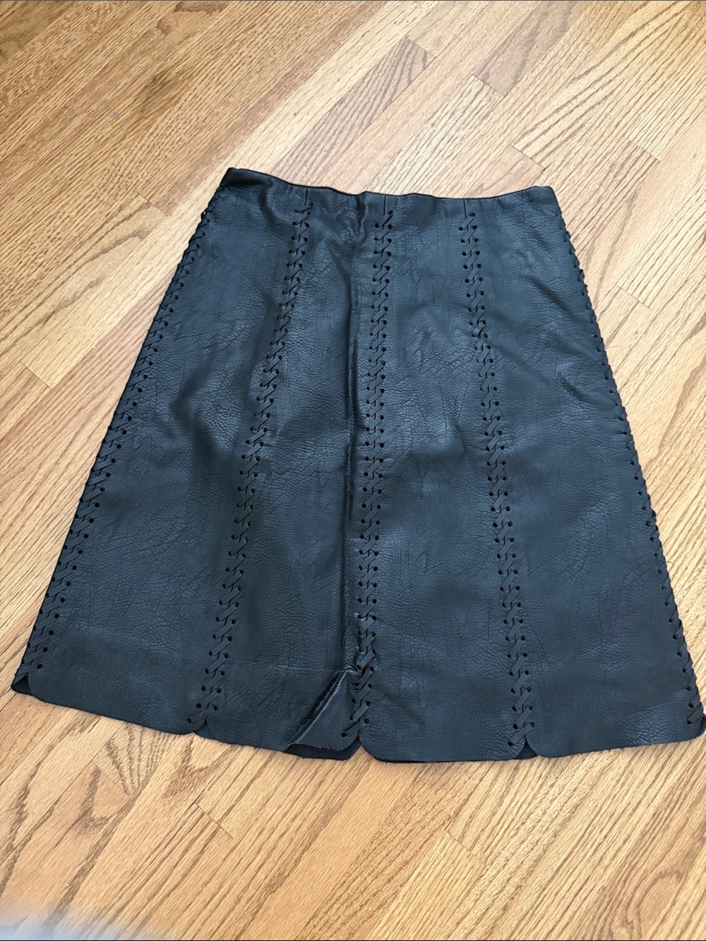 Black Faux Leather Lace-Up Panel Skirt